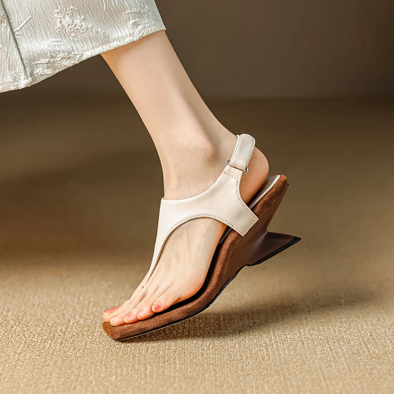 2024 New Women Sandal Genuine Leather Flip-flops Sandal High Heels Party Wedding Shoes Woman Fashion Peep Toe Prom Summer Shoes