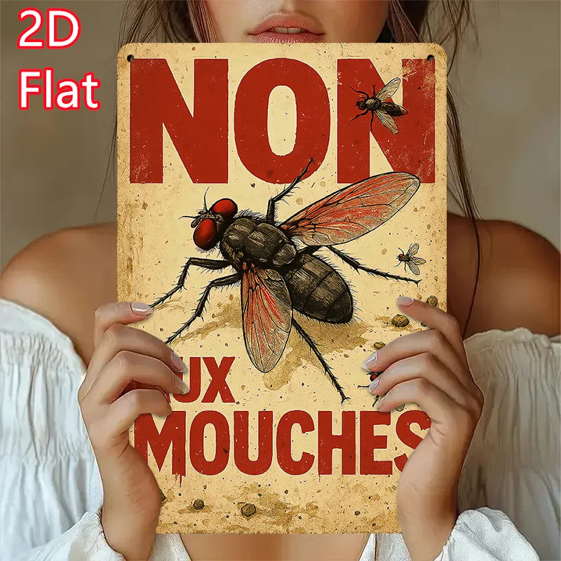 Funny French Welcome Sign - Vintage Non Bossing Allowed Metal Poster with Red Text - Farmhouse, Kitchen, Office, Cafe Decor - R