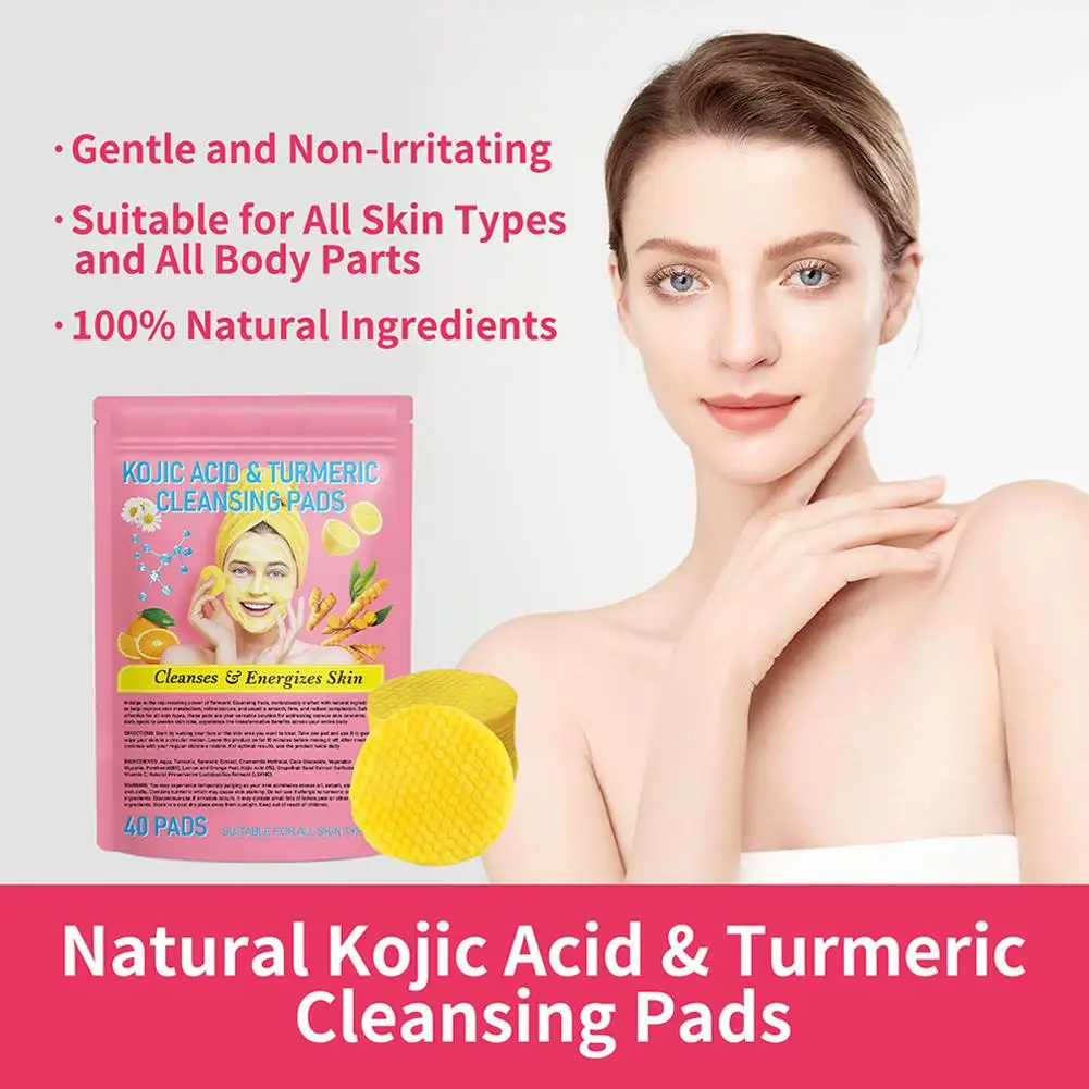 40PCS Turmeric Kojic Acid Cleansing Pads Exfoliating Pads Facial Sponges For Cleansing Exfoliating Daily Cleaning Face Skin Care