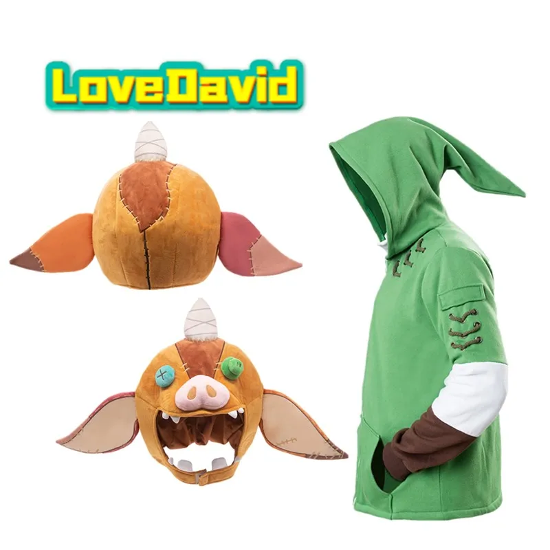 

Cartoon Fantasia Link Cosplay Hoodie Green Zip Up Hoodie Sweatshirt Cotton Jacket Coat Halloween Bokoblin Cap Hat Disguise Suit