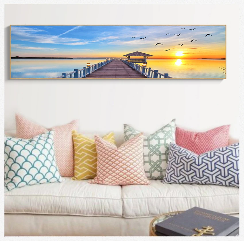 Canvas Painting Panorama Scandinavian Wall Art Picture for Living Room Sunsets Natural Sea Beach Landscape Posters and Prints