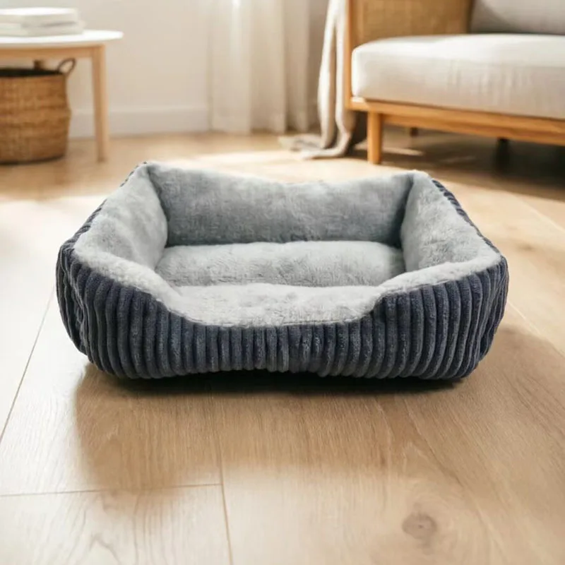 Cama sofá felpa pana gris para perros pequeños y medianos