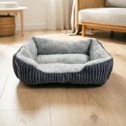 Cama sofá felpa pana gris para perros pequeños y medianos