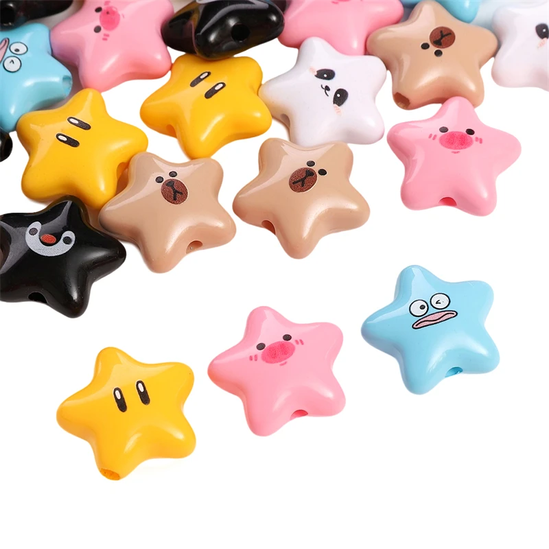 2pcs 22x20mm Acrylic Printed Colorful Beads Fancy Star Beads for Handmade DIY Keychain Bracelet Jewelry Craft Loose Bead