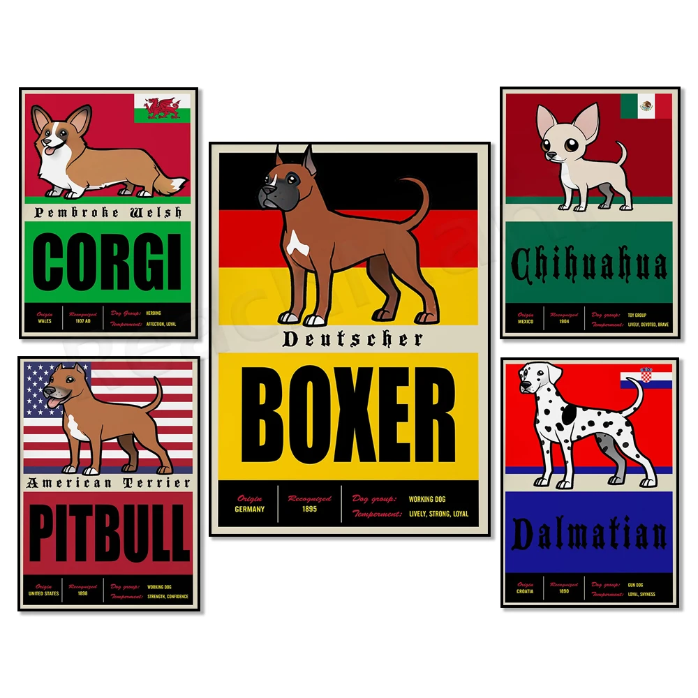 Chihuahua, American Pitbull, Pembroke Welsh Corgi, German Boxer, Dalmatians Fact Print, Animal Posters, Dog Gifts