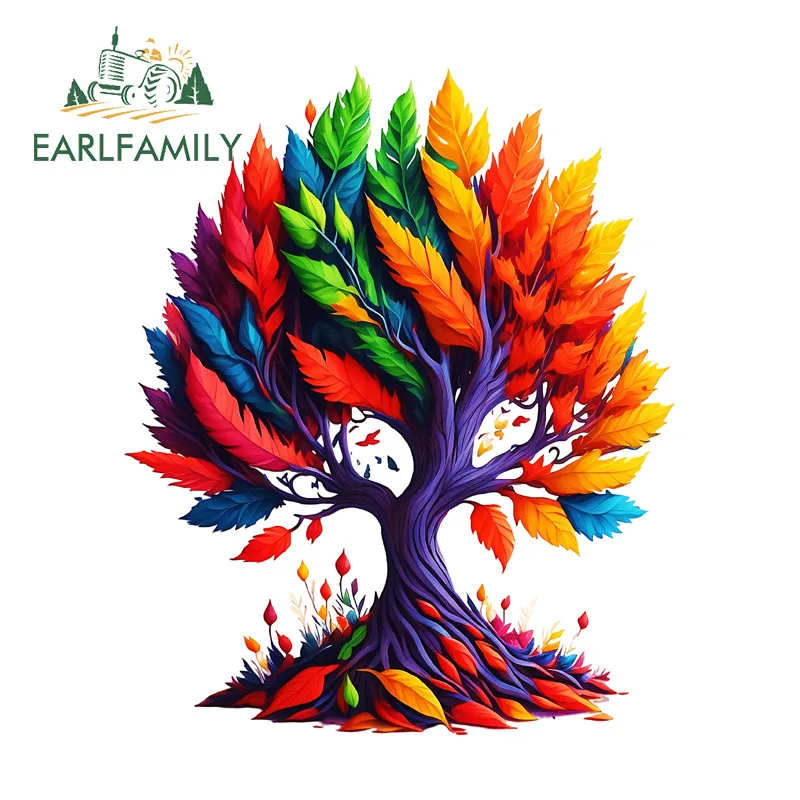 EARLFAMILY Colorful Tree Cartoon Car Stickers Windshield Motorcycle Electric-Bicycle Waterproof Decal Scratch-Proof Car Label