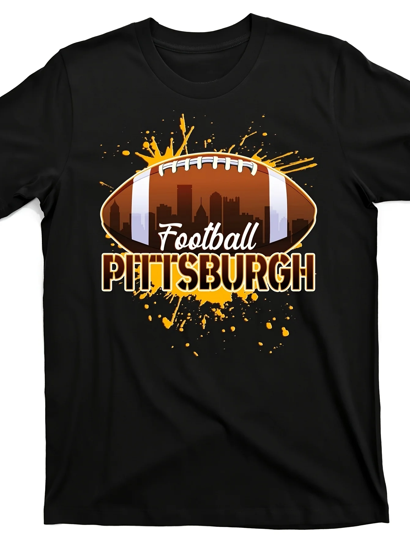 Pittsburgh Pennsylvania Skyline Football Fan Men'S Casual Trendy Brand Crew Neck Short Sleeve T-Shirt Same Style for Men and Women 2026 Summer Short-Sleeved Printed T-Shirt 180G