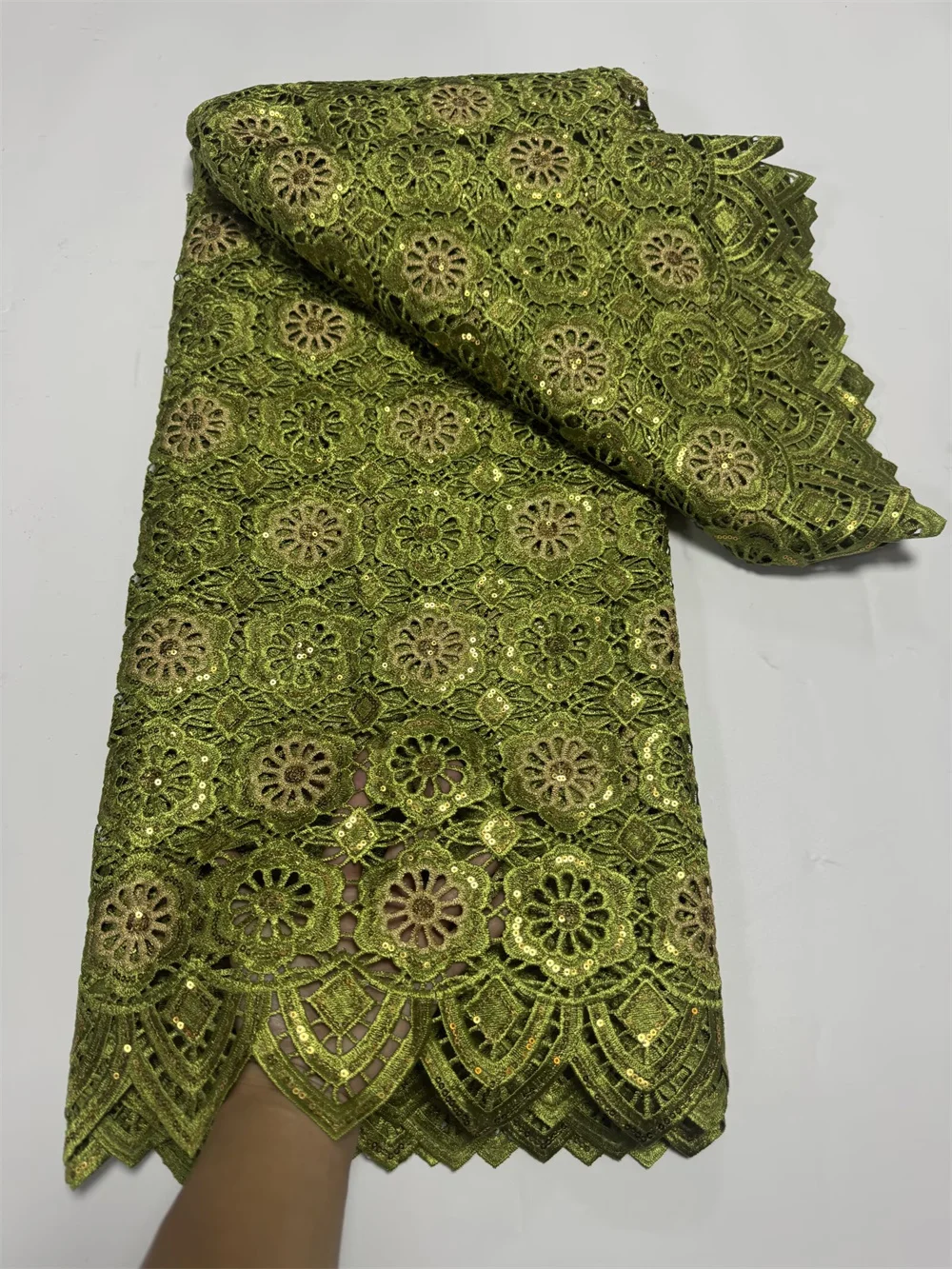 

African Lace Fabric With Sequins Embroidered Cord Guipure Fabrics High Quality Lace 2025 For Women Dress 5 Yards