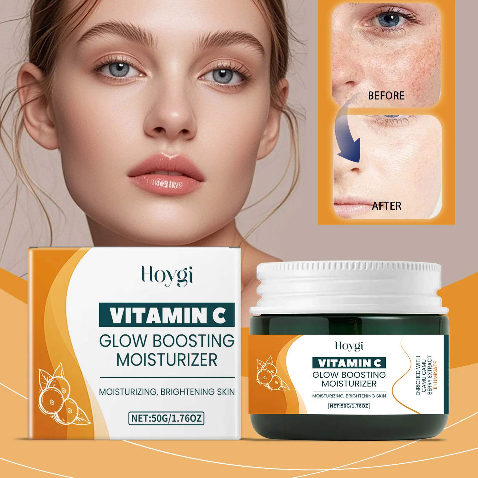 Crema idratante Glow Boosting alla vitamina C - Crema viso schiarente con Camu Camu Berry |   Crema idratante quotidiana idratante e illuminante
