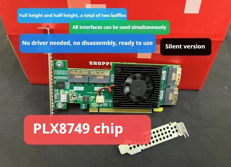 plx8749 kartu ekspansi PLX 4 antarmuka SFF8654 x8, mendukung 8 hard disk nvme M.2