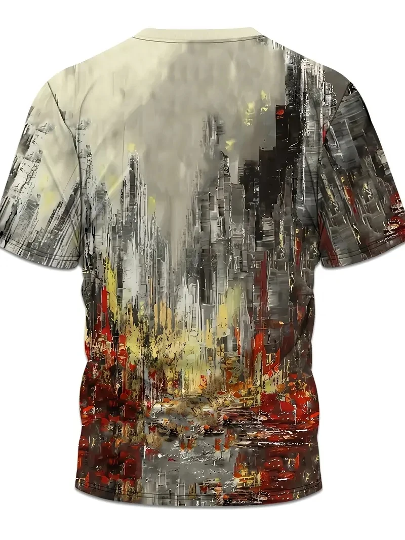 เสื้อยืดแขนสั้นพิมพ์ลายภาพวาดสีน้ำมันพิมพ์ลาย 3D ขนาดบวกของผู้ชาย หลวมและลำลอง นุ่ม สบาย และระบายอากาศได้