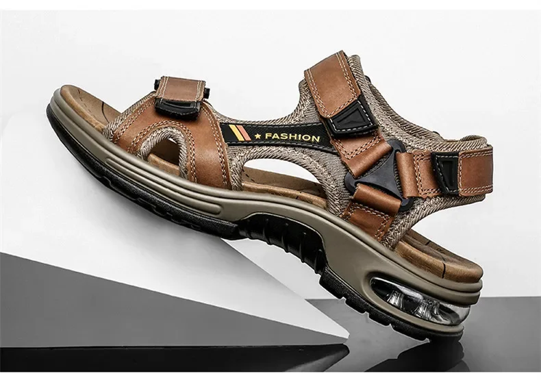 Neue Sommer Echtes Leder Männer Sandalen Mode-Design Atmungsaktive Casual Schuhe Männer Weichen Boden Outdoor Strand Sandalen Große Größe 46 – Detail 24