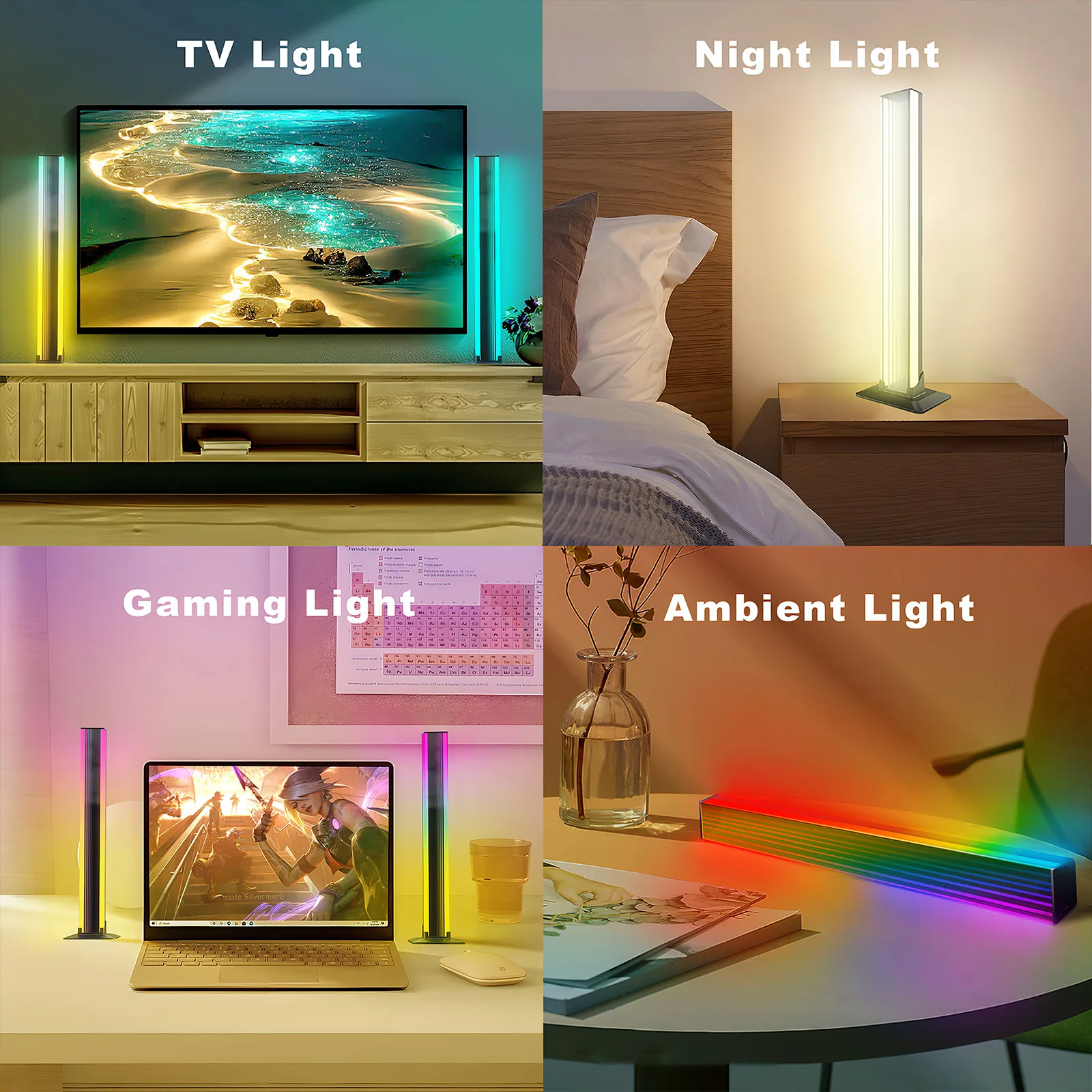 2pcs Smart RGB Light Bar With Remote APP Control LED Ambient Lamp Bars Gaming Backlight Decoration Color Changing Table Lamps