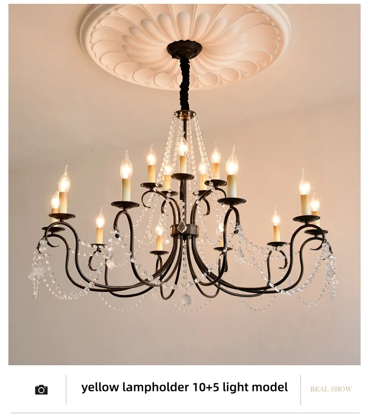 American Black Candle Chandelier Loft Crystal Pendant