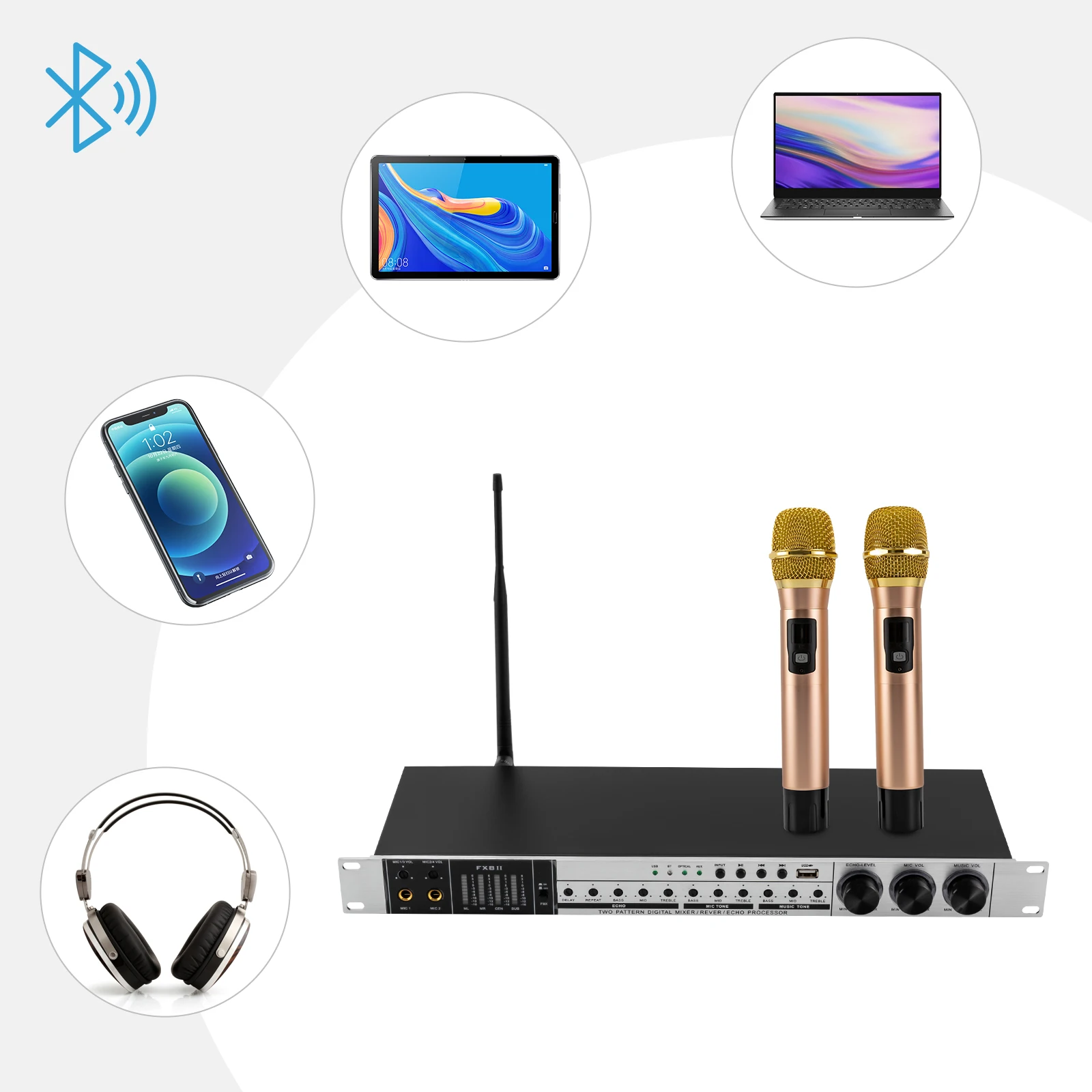 Professional KTV Digital Pre-stage Effector USB Bluetooth Device Mixer, For Household Karaoke Reverb