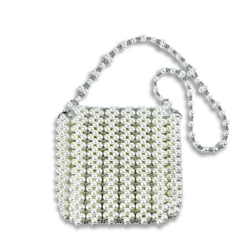 2024 Summer New Product Women\'s Bag High Quality White Pearl Bag Beaded Fairy Single Shoulder Chain Bag Handwoven Bag