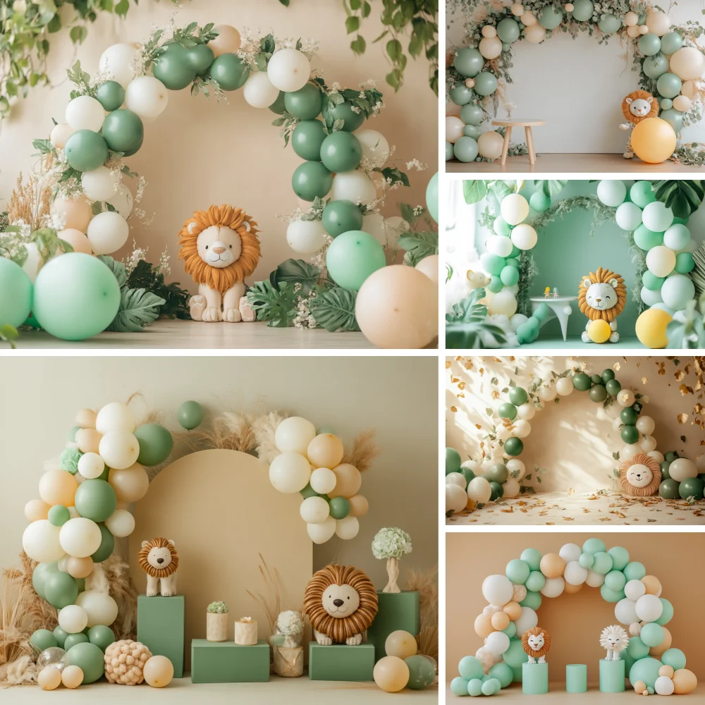 

Safari Jungle Animals Balloons Baby Birthday Backdrop Baby Shower Cake Smash Party Photography Background Photo Studio Props