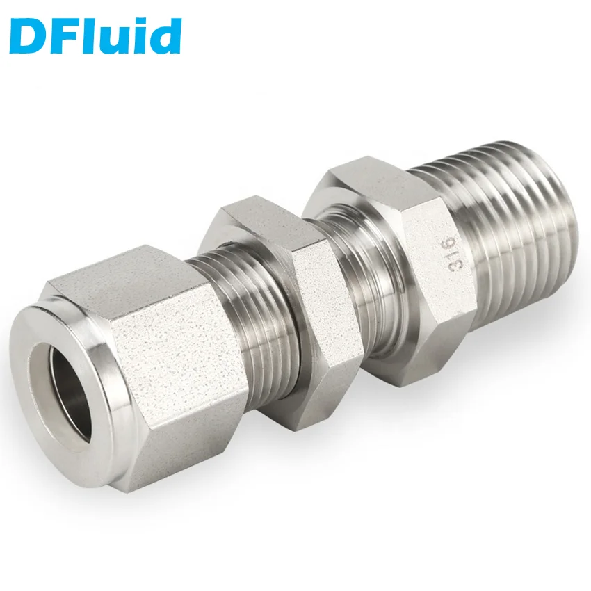 SS316L Male Bulkhead Union 1/8 1/4 3/8 1/2 inch LOK - Male NPT Tube Fitting Connector 3000psi Stainless Steel replace Swagelok