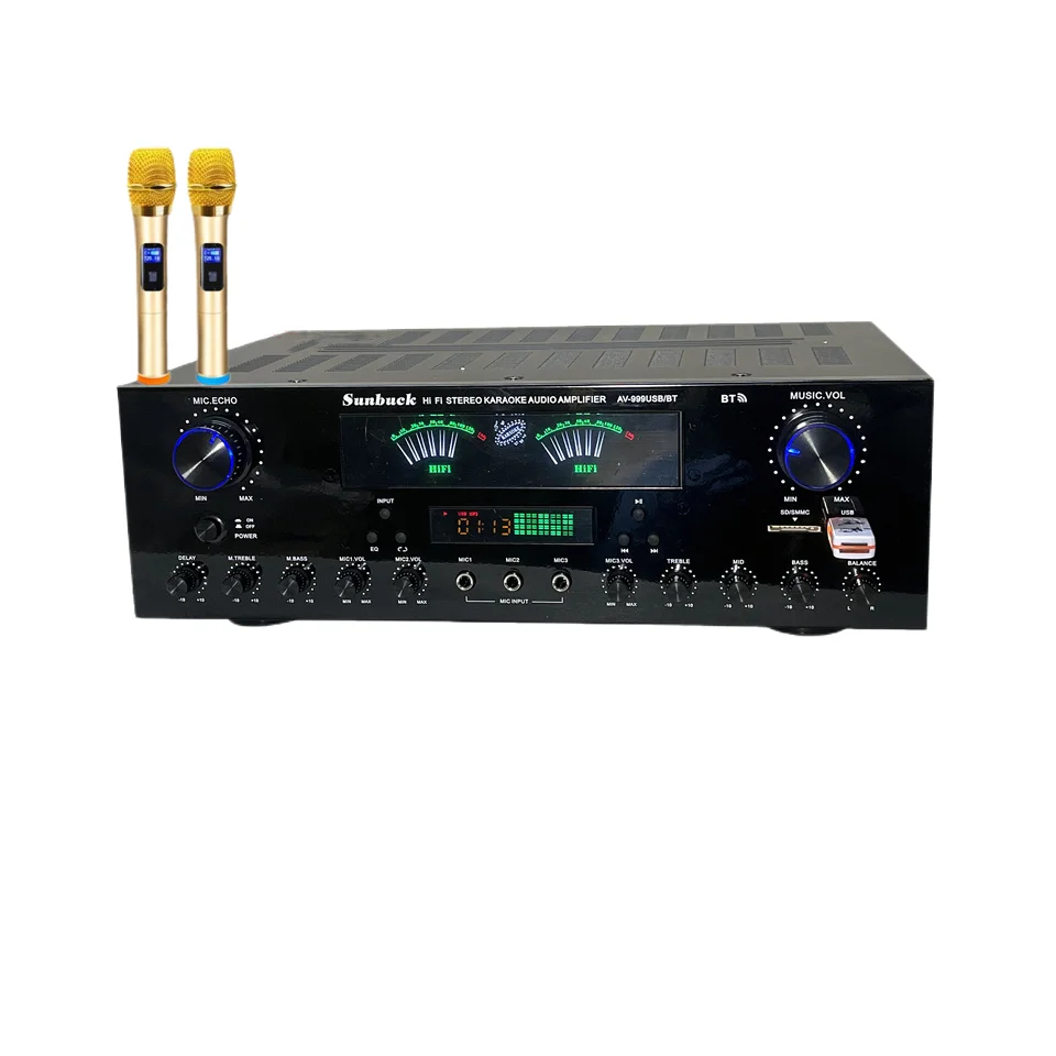 AV-999BT Bluetooth 5.0 5 Channel HIFI Stereo AV Home KARAOKE KTV Audio Amplifier With USB FM Radio Microphone Input