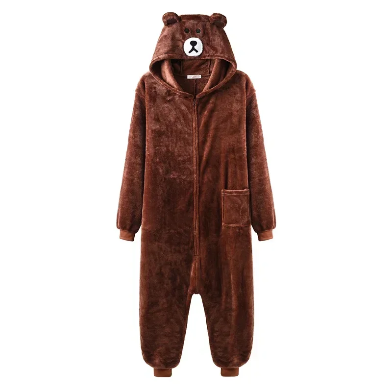 

A 2025 Animal Women Men Pajama Adult Cartoon Bear Kigurumis Zipper Flannel Winter Warm Sleepwear XXL Suit Funny Fest New xjr89