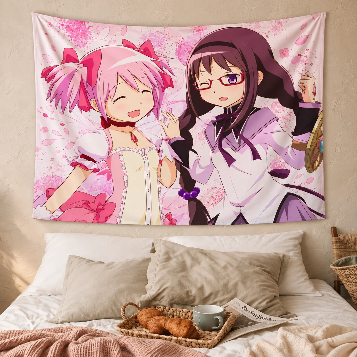 Puella Magi Madoka Magica Wall Tapestry, Magical Girl Anime Wall Decor, Aesthetic Home Wall Hanging for Bedroom Room