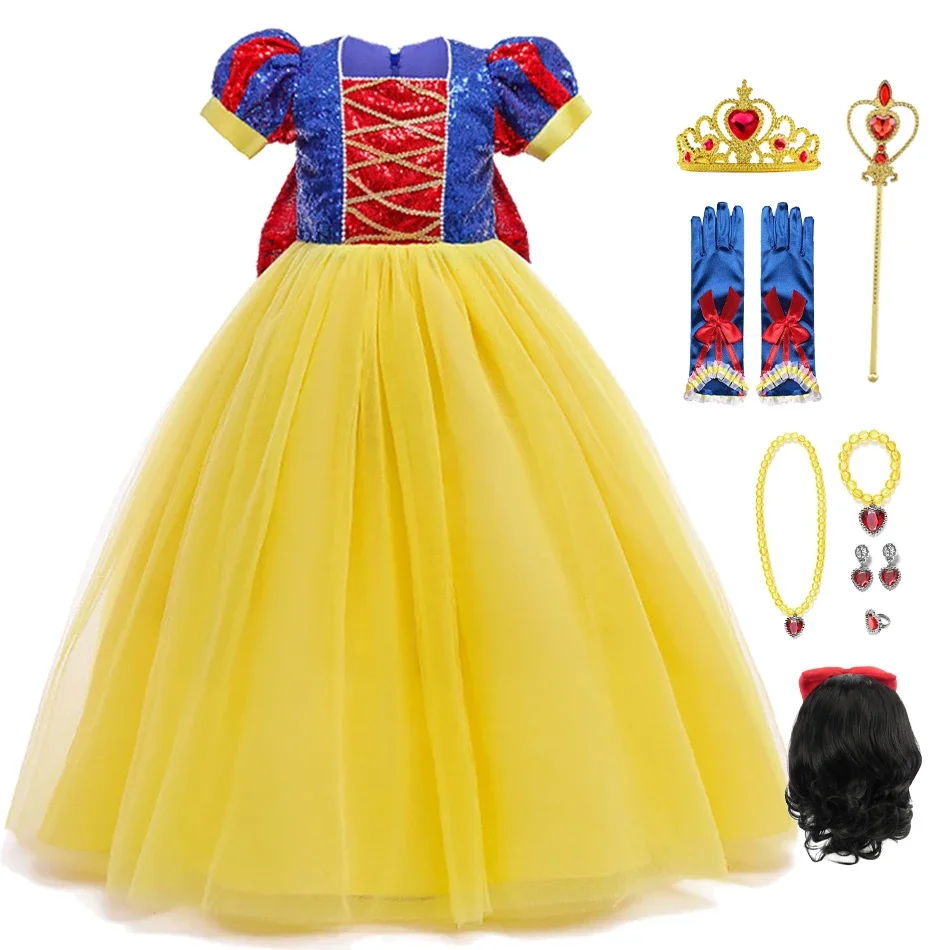 Sequins Girl Snow White Photography Dress Girls Kids Carnival Christmas Party Princess Costume Girl Birthday Performance Clothes