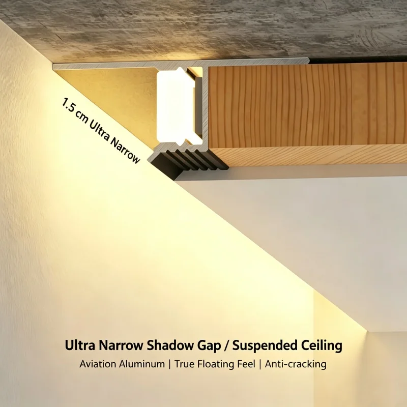 1M Ultra Narrow Shadow Gap Aluminum Profile Z/T Type Suspended Ceiling Trim LED Linear Strip Light for Living Room Bedroom Decor
