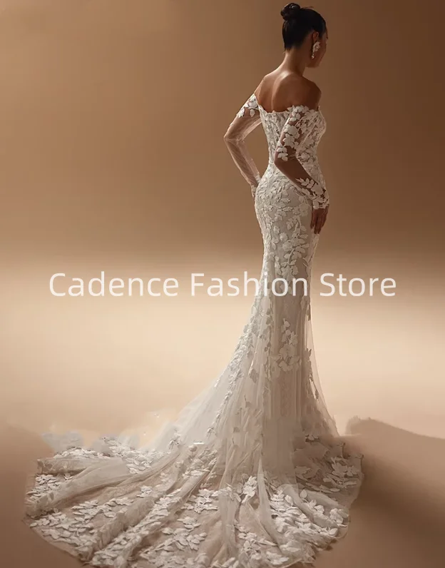 Роскошное свадебное платье русалки без бретелек по индивидуальному заказу, кружевное свадебное платье с аппликацией в форме сердца и длинными рукавами, 2025 г.