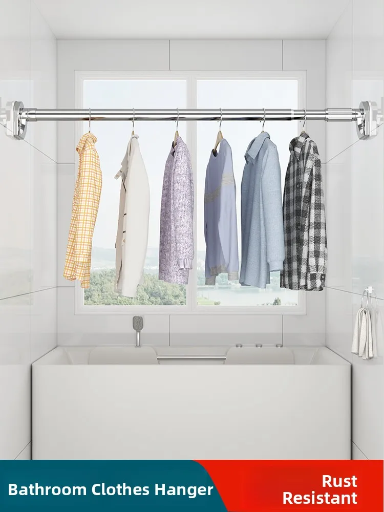 

Stainl Steel Retractable Clothes Drng Rod Curtain Rod Batoom ower Curtain Pole No Drilling Required Hanging Clothes