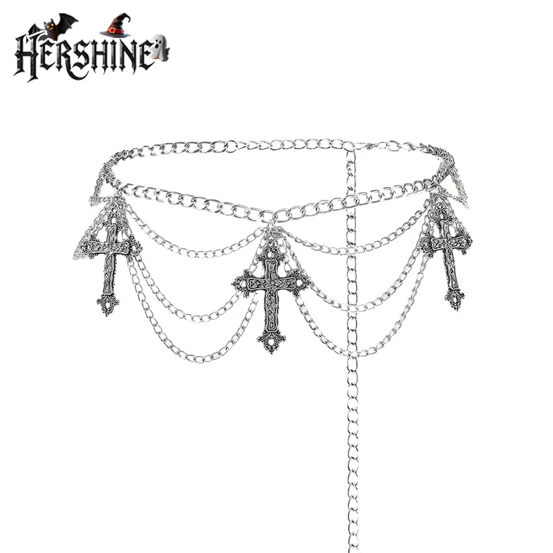 

HERSHINE женская мода серебряный крест многослойная поясная цепочка, Y2K готический панк Harajuku рок хип-хоп косплей, весна, лето