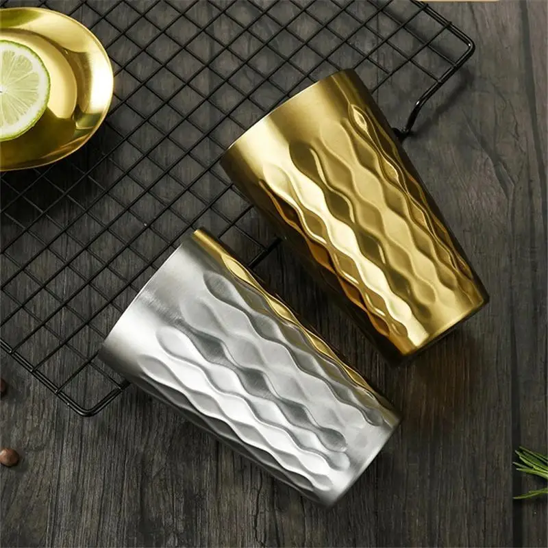 1PC 350ml Beer Mug Stainless Steel Wave Pattern Tumbler Metal Coffee Cups Bar Kitchen Drinkware Travel Water Cup