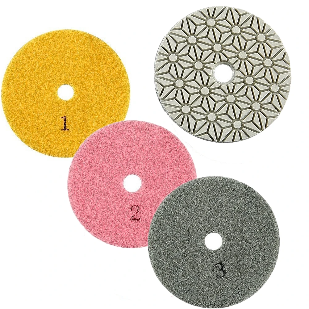 3pcs 4 Inch 100mm Diamond Polishing Pads 3 Step Dry And Wet Buff Disc Abrasive For Sanding Marble Granite Concrete Grinding Tool