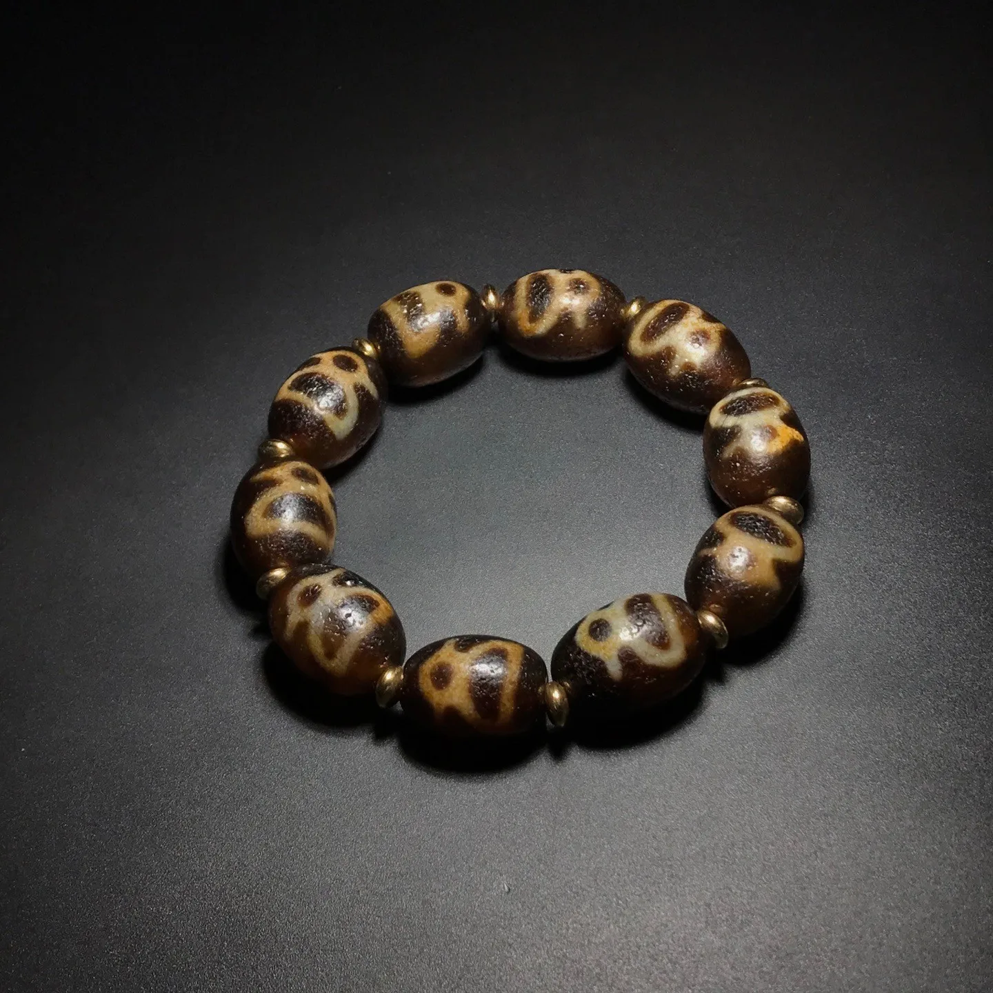 Rare Energy Tibetan Old Agate Dzi God of Wealth Beads Amulet Bracelet K0425
