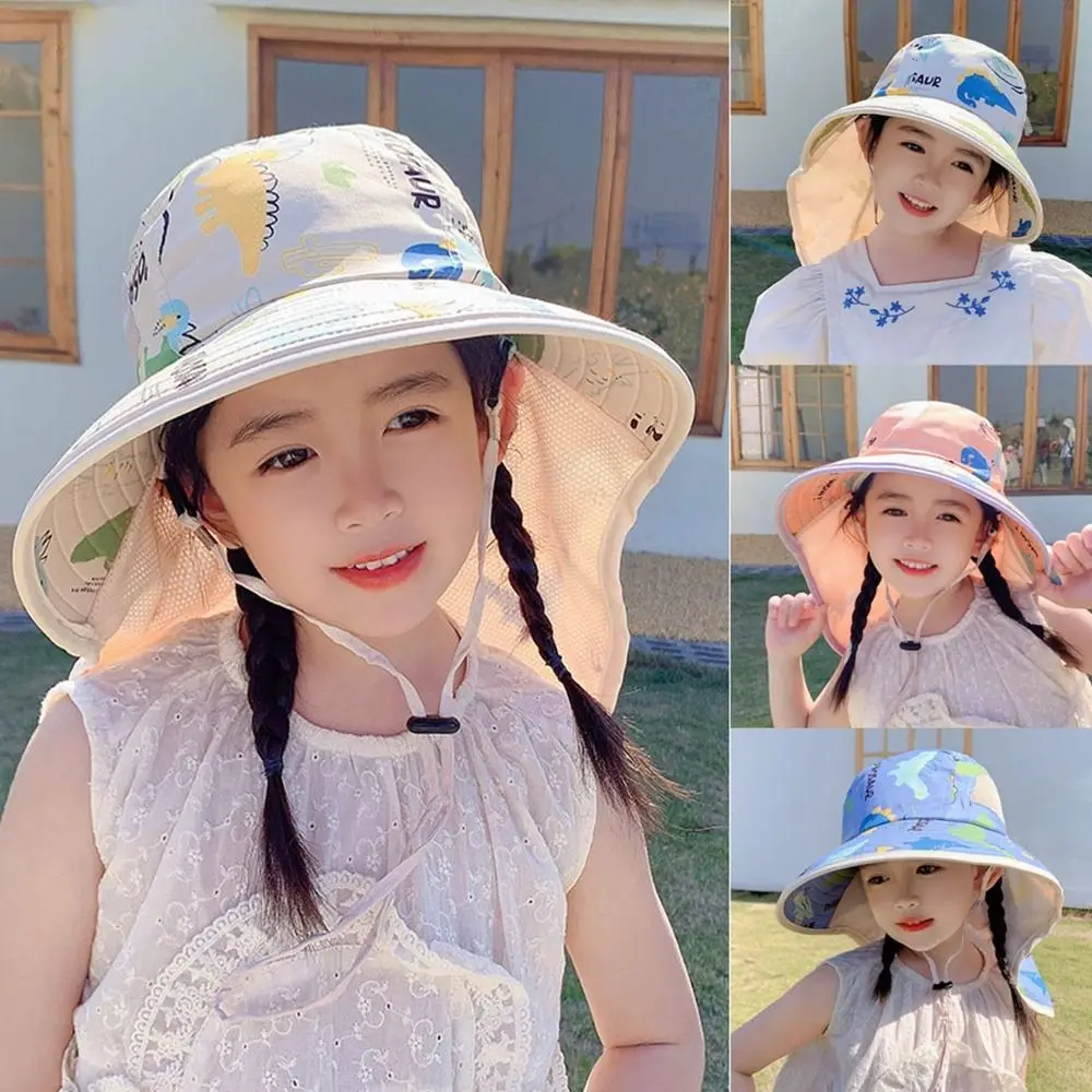 New Polyester Children Sunshade Hat Neck Ear Cover with Shawl Kids Sunhat Wide Brim Portable Travel Flap Cap Travel