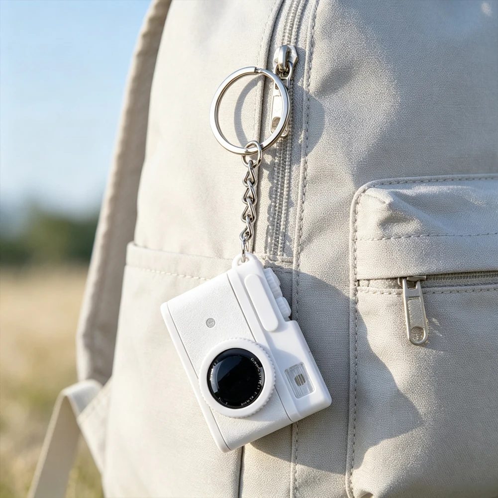 Retro Camera Keychain with Flash & Shutter Click Sound Solid Color Mini Camera Charm Light Up Bag Charm for Photographer Gifts