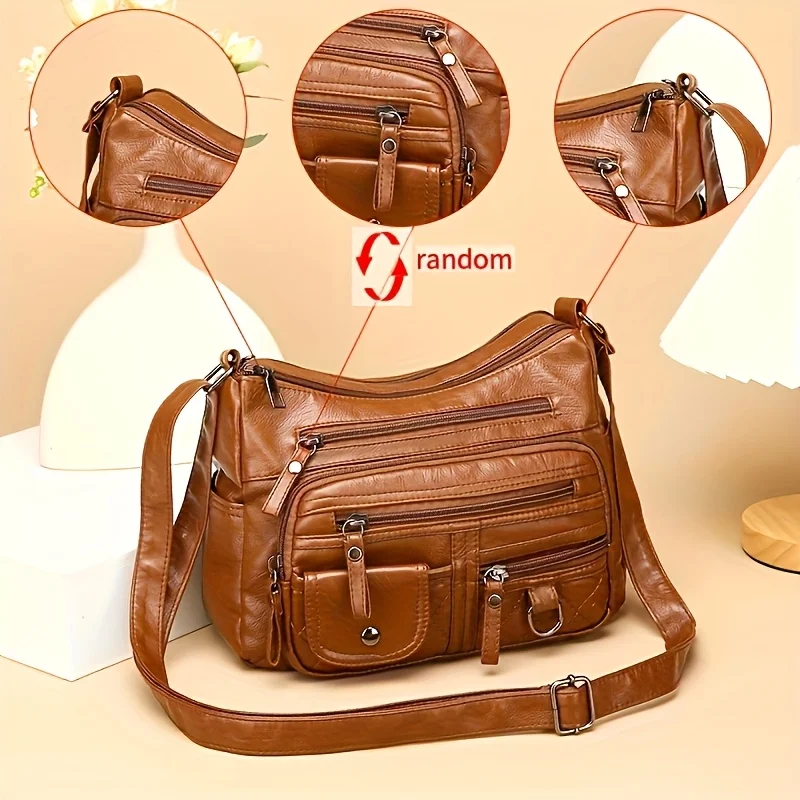 

Fashionable Retro Leather Women's Crossbody Bags, Large Capacity Multi-layer Casual Handbag, Suitable for Commuting and Banquets