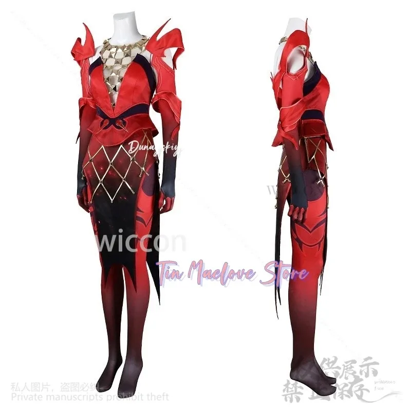 

a7d@Anime Game Rivals Cosplay Witch Red To Black Gradient Wigs Sexy Jumpsuit Halloween Party Punk Y2K Bodysuit Headwear Customiz