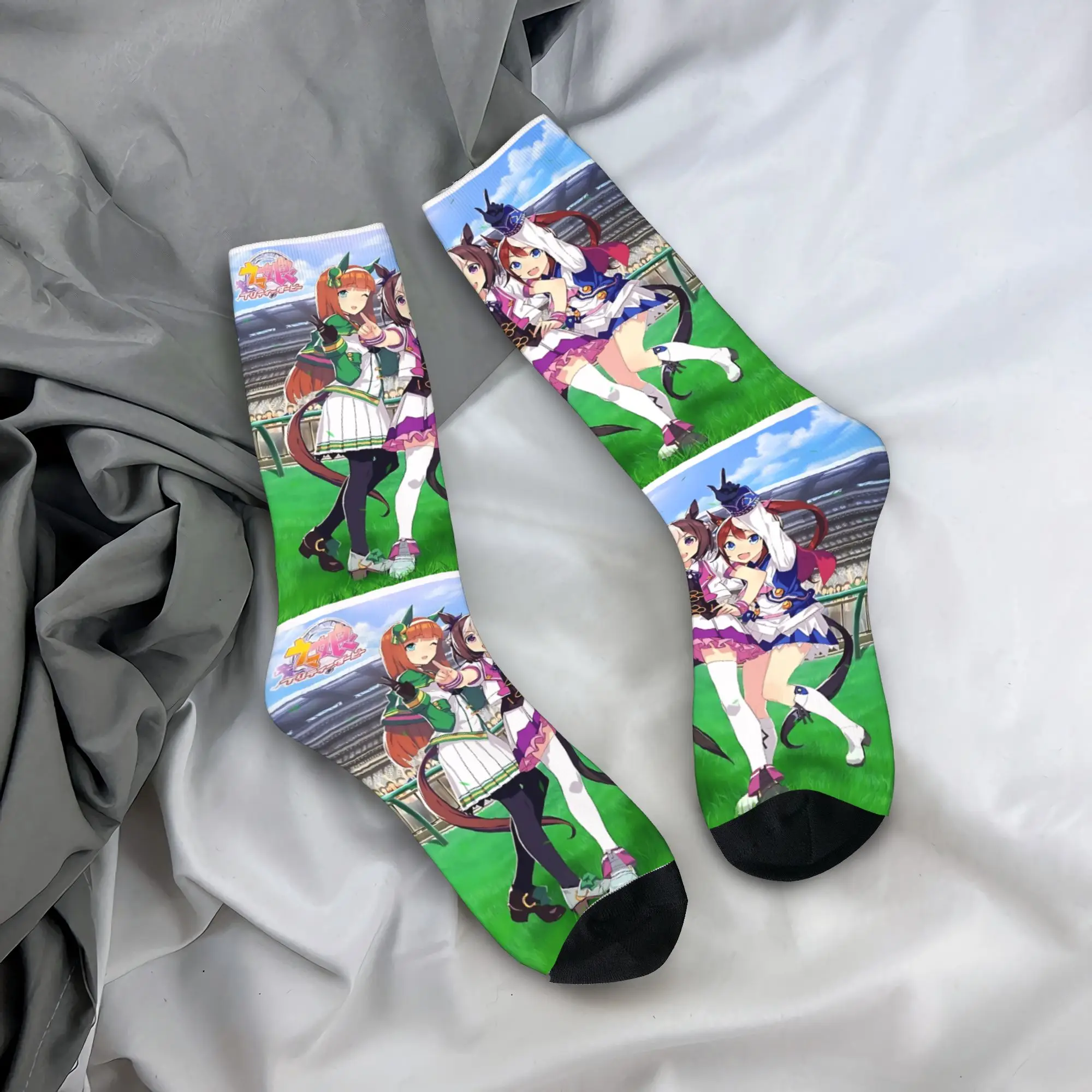 

Аниме-носки Uma Musume Pretty Derby для женщин и мужчин, мягкие, забавные, весенние, спортивные, нескользящие, с дизайнерским принтом