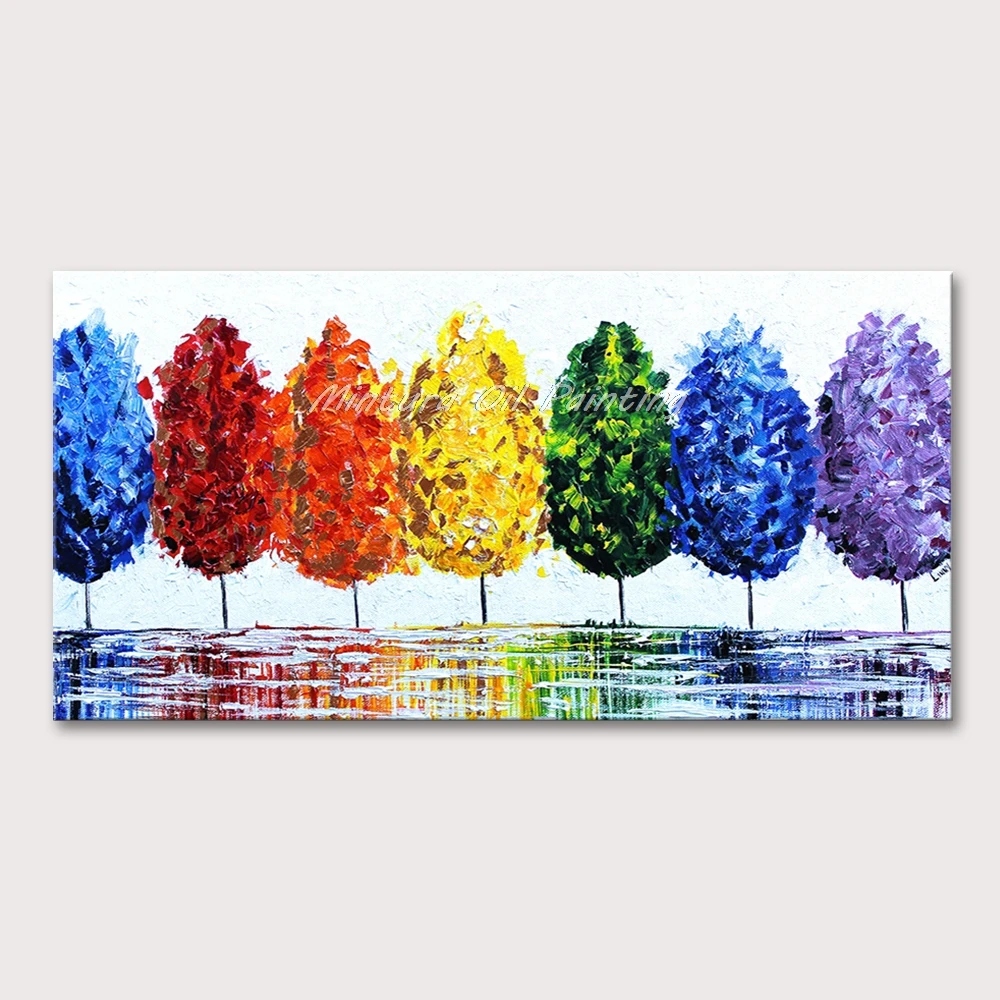 Mintura Hand-painted Palette Knife Colours Tree Oil Paintings on Canvas,Modern Wall Art Pictures for Living Room Home Decoration