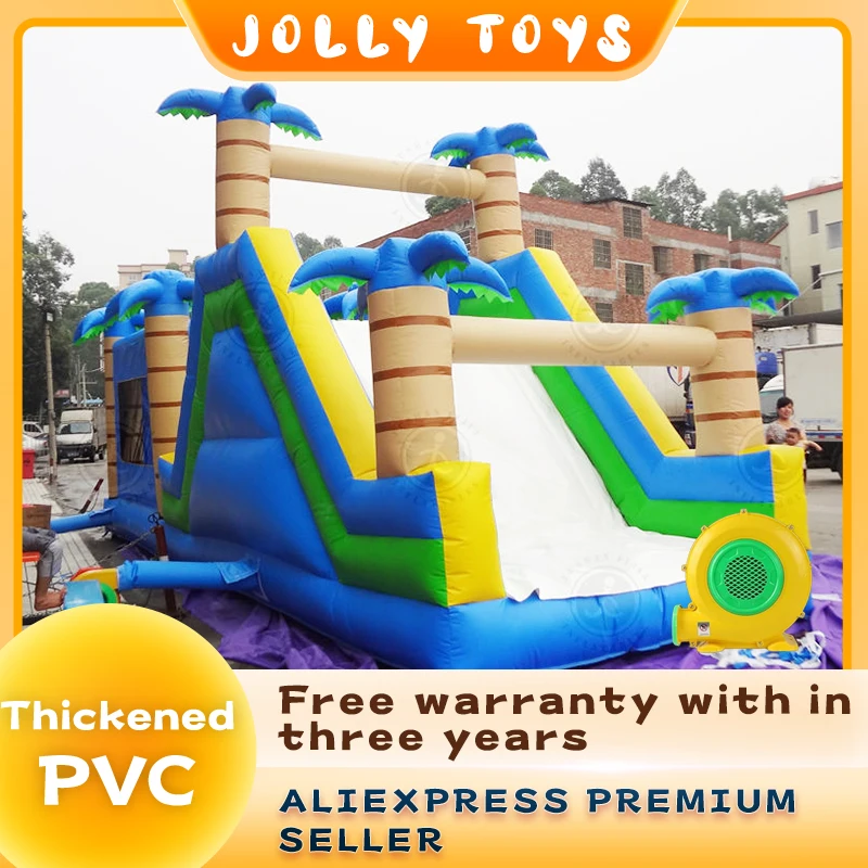 Rainforest obstacle inflatable outdoor long slide castle, PVC material children's inflatable bouncing slide