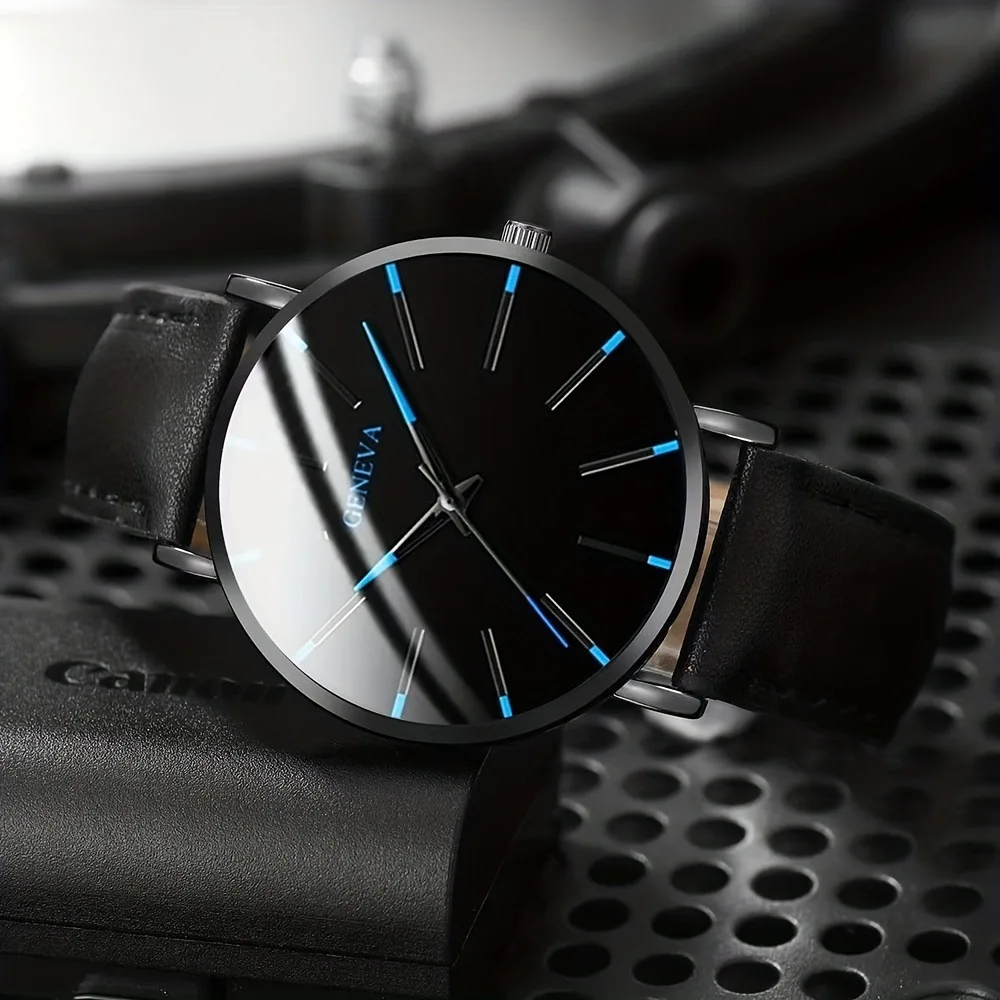 3개 세트 패션 남성 시계 럭셔리 캐주얼 가죽 밴드 쿼츠 손목시계 남성 비즈니스 시계 팔찌 목걸이 세트 보석 선물