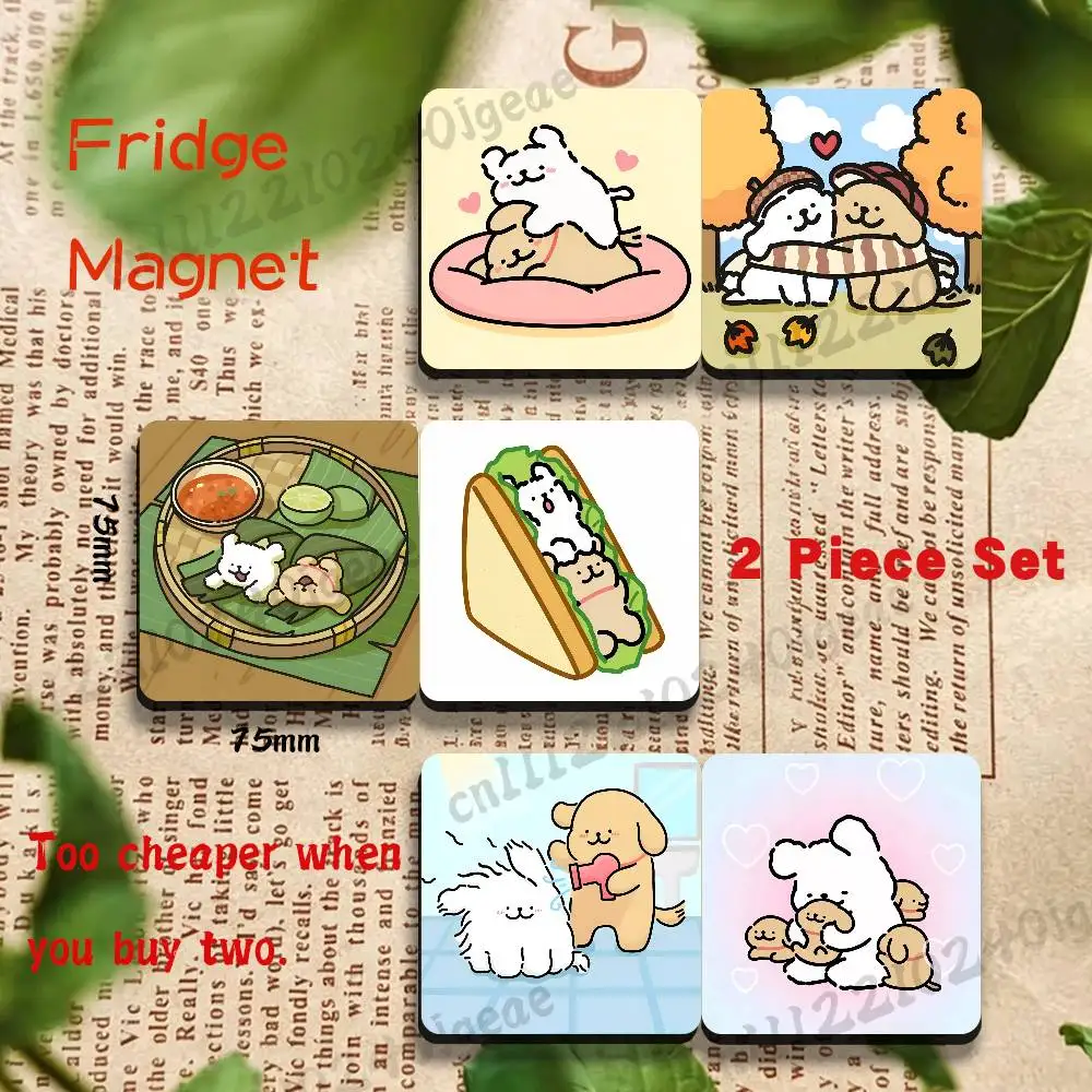 Line Art P-Puppies Cartoon Chibi 2-Piece set Fridge Magnets, Metal Magnetic Cards for Refrigerator, Icebox and Kitchen Cabinet