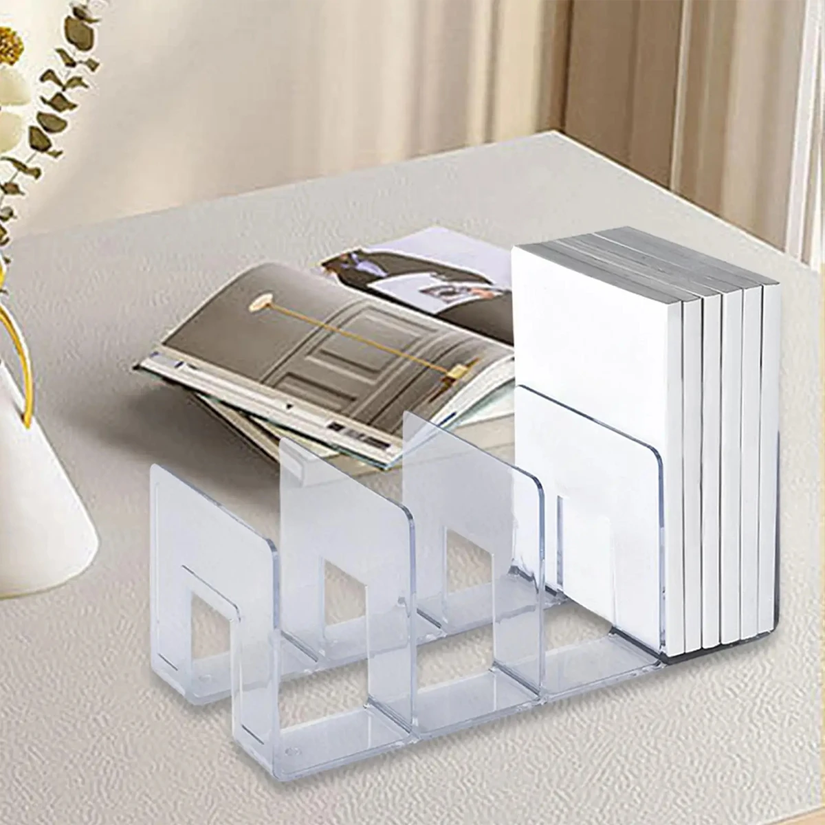 

Acrylic Desk Organizer 4 Compartment Bag Closet Shelf Divider Bookshelf Tabletop Transparent Four Frames Book Stand Book Stand