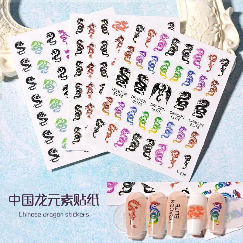 1 ورقة الصينية لونغ مسمار الفن ملصق مجردة الوجه التسمية المتزلجون ل رسومات أظافر الديكور DIY كلمة تصميم الأشعة فوق البنفسجية هلام السحر