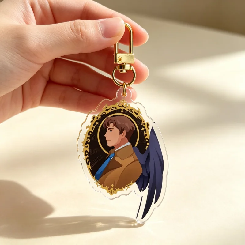Supernatural Castiel Acrylic Keychain Seraph Black Wing Angel Cas Portrait Pendant Bag Charm Fan Merch Gift For Winchester Fans