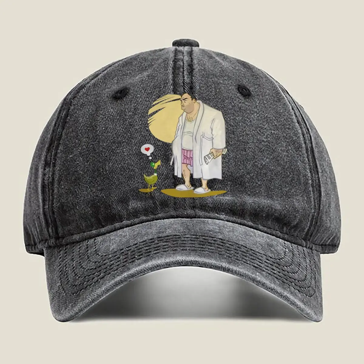 

Humorous Character Man & Duck Art Washed Baseball Cap