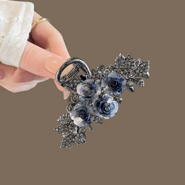 

Light Luxury and High-end Ink Wash Flower for Girls Medium-sized Exquisite Shark Clip Half Zip Hair Clip Hair Accessory