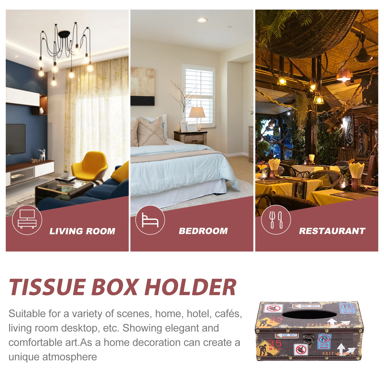 

Premium Wooden Tissue Box Cover Rectangular Retro Organizer Vintage Storage Decor Desktop Napkin Container Home Hotel Café Use