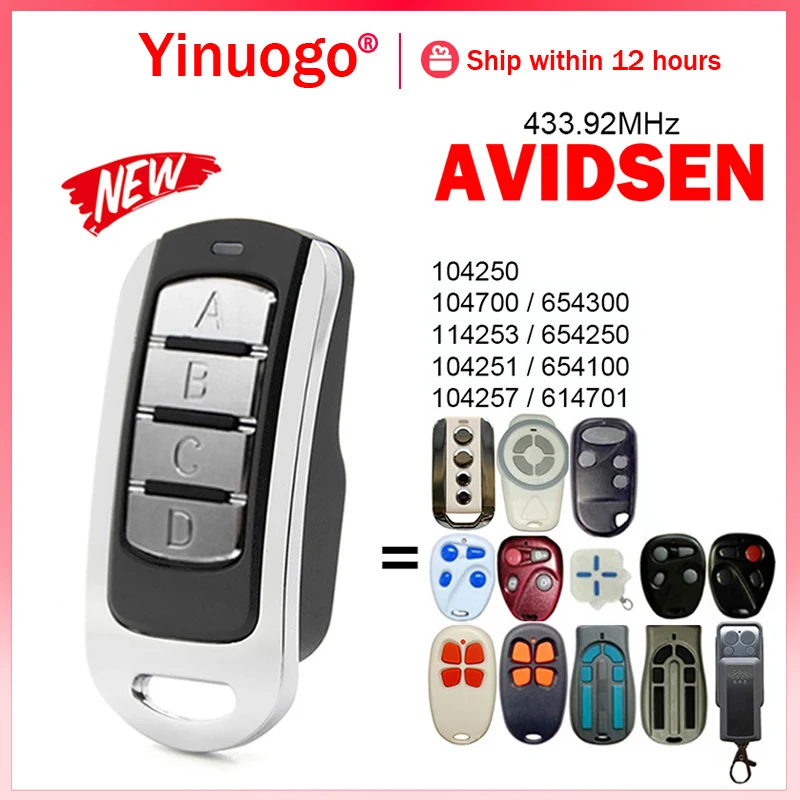 

For AVIDSEN 104250 104700 114253 104251 104257 654300 654250 654100 614701 Garage Door Remote Control Transmitter 433.92MHz