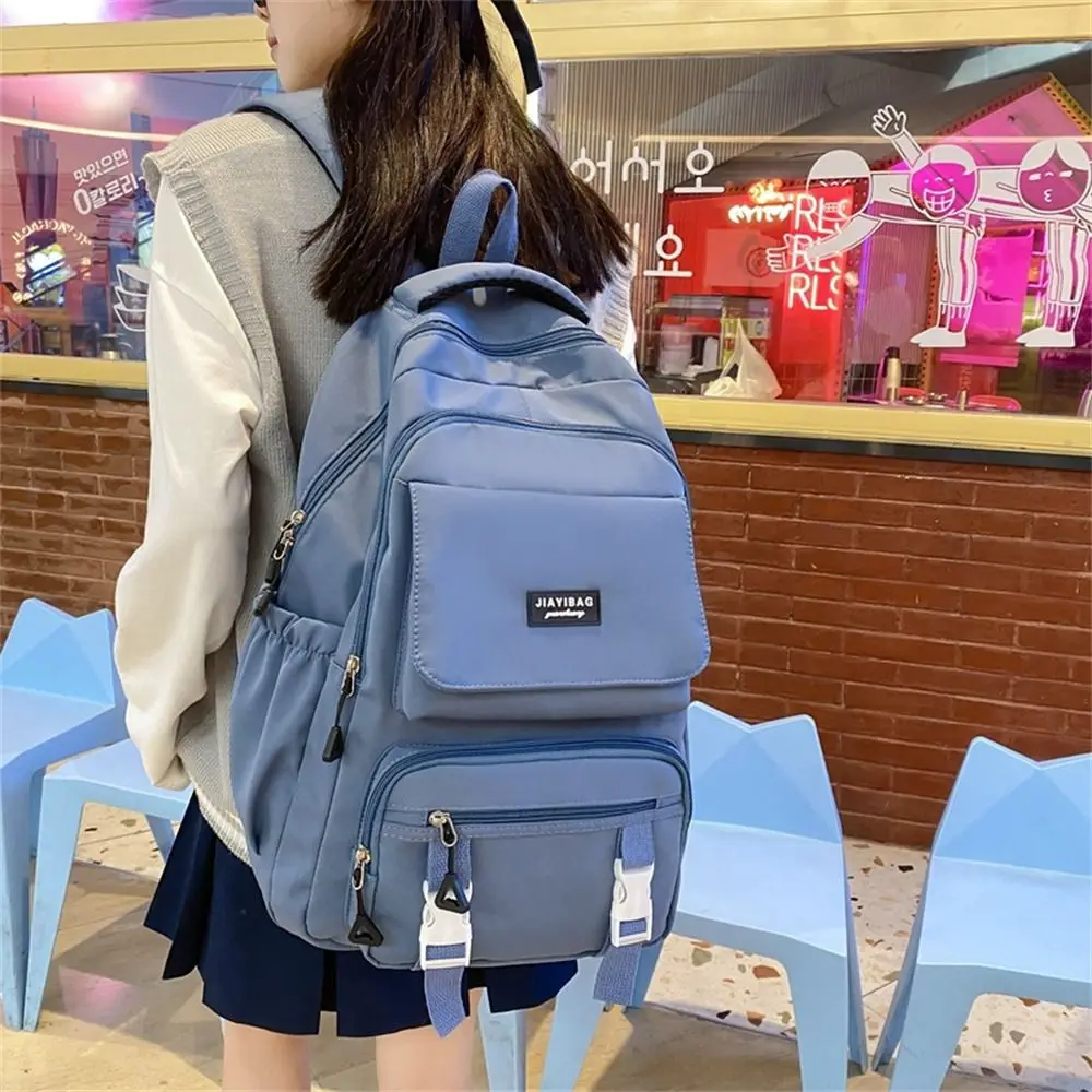 Pure Colour Large Capacity Backpack Fashion Waterproof Multi-function Student School Bag Nylon Bagpack Teenage Boys Girls